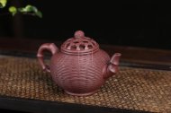 《竹編笑櫻》宜興紫砂壺紫泥手工笑櫻紫砂壺