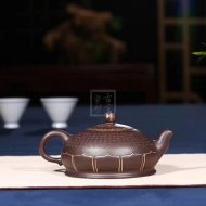 《心經禪蓮》宜興紫砂壺助理工藝美術師手工紫泥半月